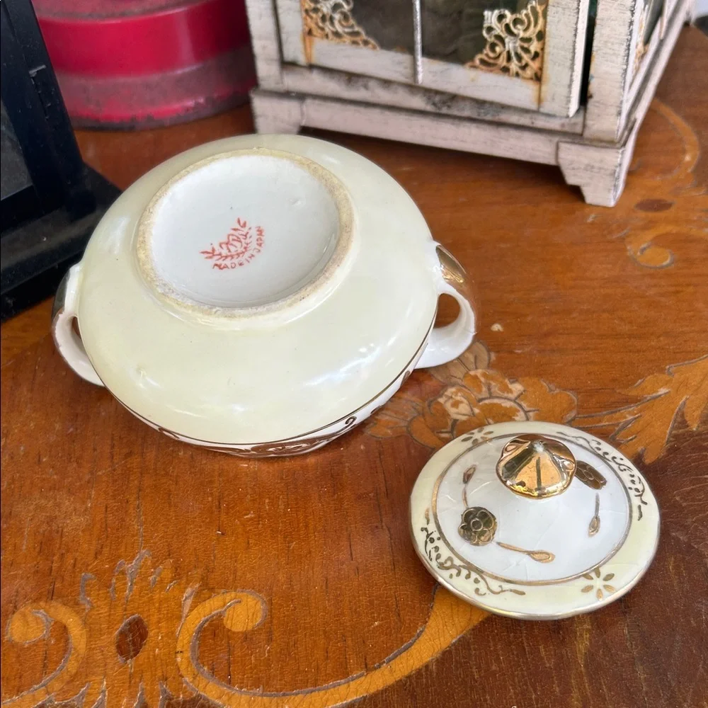 Vintage Moriyama Mori-Machi Porcelain Hand-Painted Floral Lidded Sugar Bowl